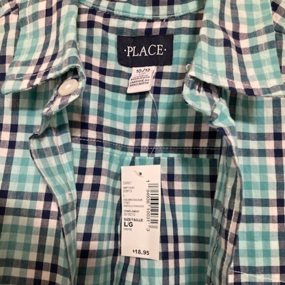 Children's Place Blue Plaid S/S Button Up Shirt NWT - Picture 3 of 6